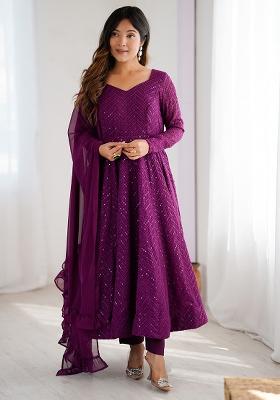 Wine Lukhnowi Sequence Work georgette Kurta Set