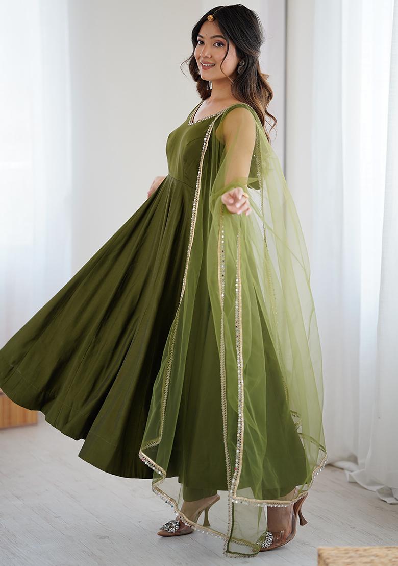 Mehendi Plain Chanderi Kurta Set - Indya