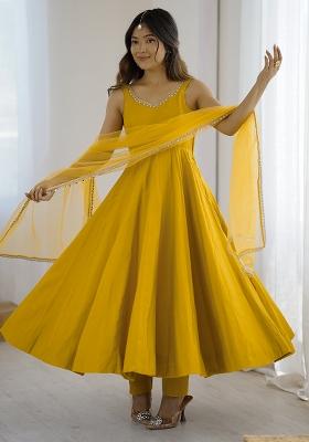 Yellow Plain Chanderi Kurta Set
