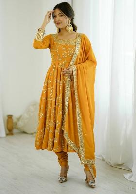 Yellow Embroidered georgette Kurta Set