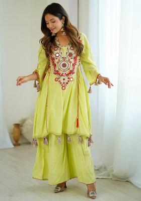 Pista Embroidered khadi cotton Kurta Set