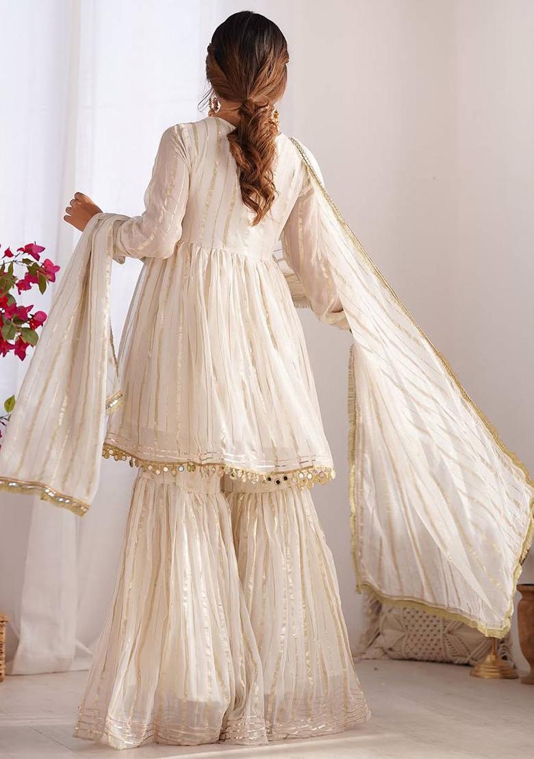 Offwhite Mirror Work Chanderi Kurta Set