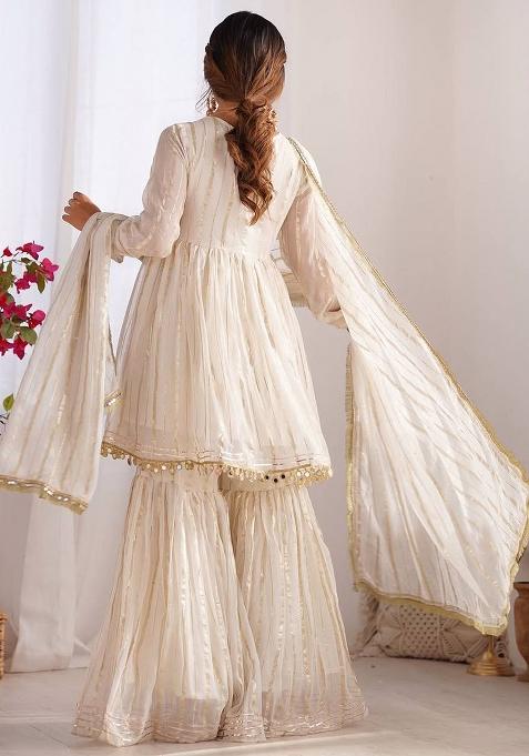 Offwhite Mirror Work Chanderi Kurta Set