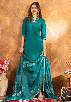 Rama Embroidery Silk Straight Kurta Set