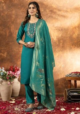 Rama Embroidery Silk Straight Kurta Set