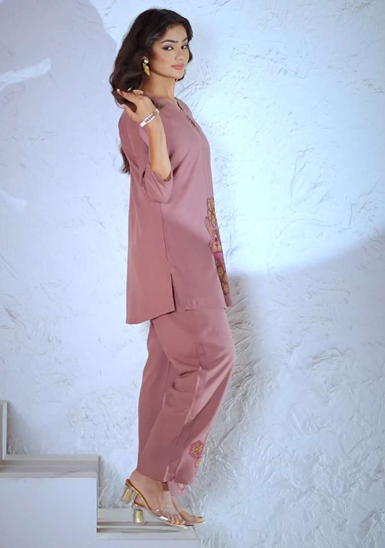 Onion Embroidery Rayon Co Ords Set - Indya
