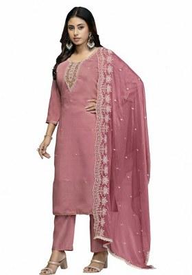 Baby Pink Embroidered Cotton Blend Kurta Set