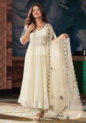 White Embroidered Georgette Kurta Set