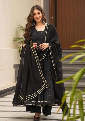 Black Printed Blended Kurta Set