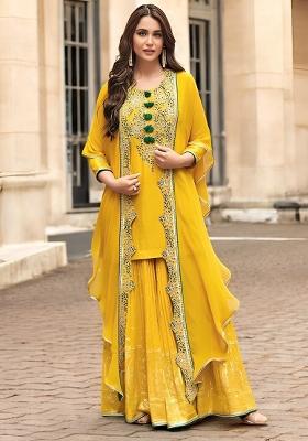Yellow Embroidered Silk Kurta Set
