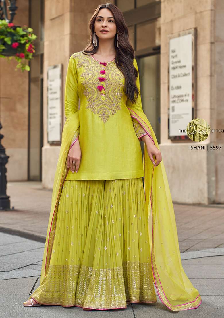 Perrot Embroidered Georgette Sharara Set - Indya