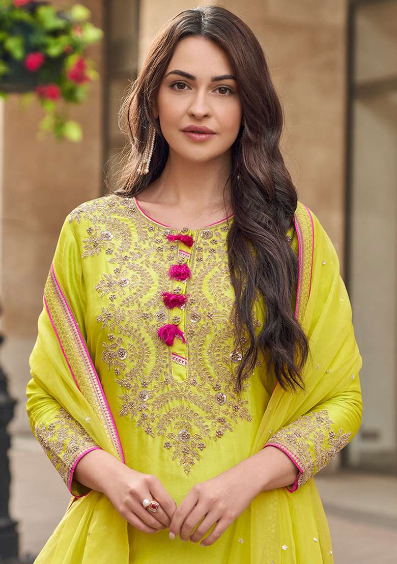 Perrot Embroidered Georgette Sharara Set - Indya