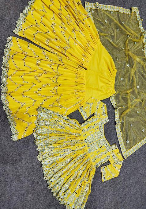 Yellow Embroidered Georgette Kurta Sharara Set