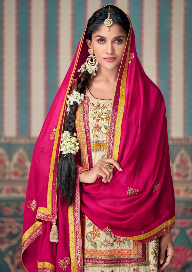 Multicolor Printed Silk Blend Sharara Set - Indya