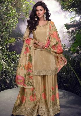 Chiku Embroidered Silk Kurta Set With Dupatta