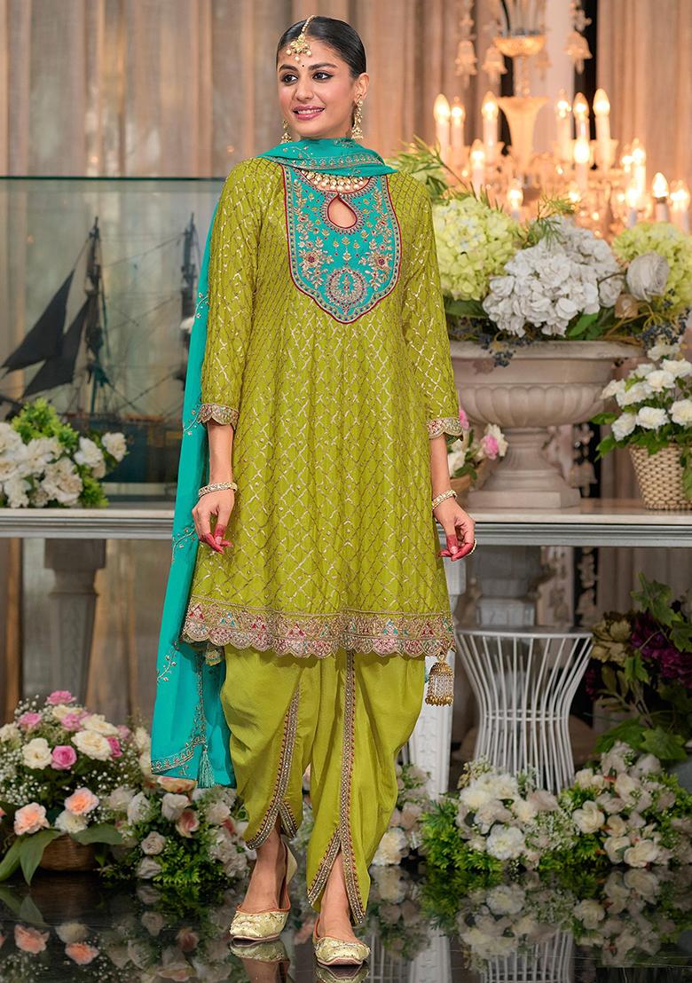 Green Embroidered Silk Kurta Set With Dupatta