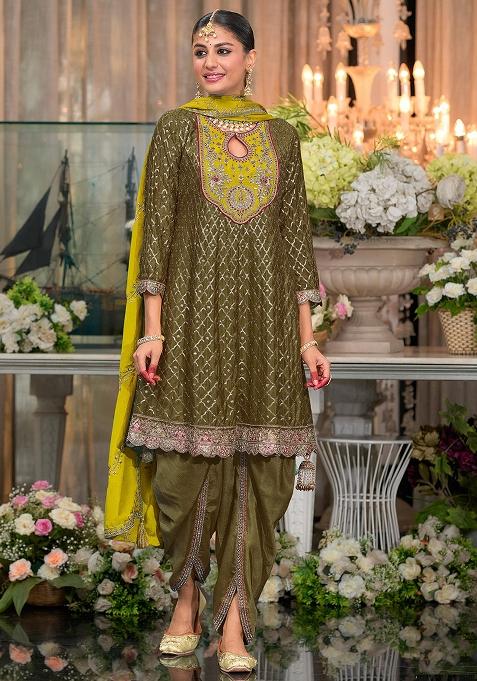 Mehendi Embroidered Silk Punjabi Suit