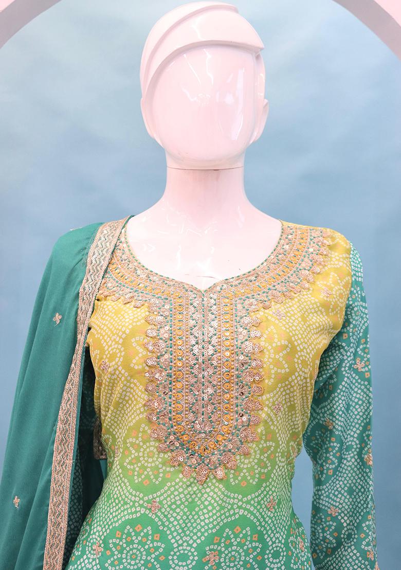 Green Embroidered Silk Kurta Set With Dupatta