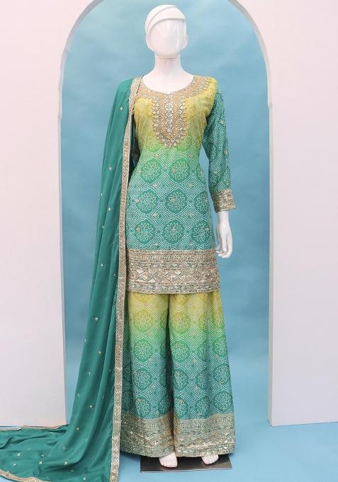 Green Embroidered Silk Kurta Set With Dupatta