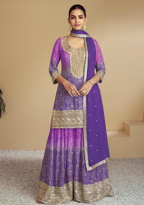 Lavender Bandhani Silk Sharara Set