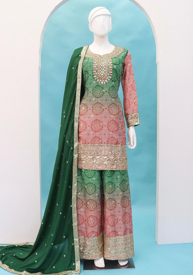 Peach Embroidered Silk Kurta Set With Dupatta - Indya