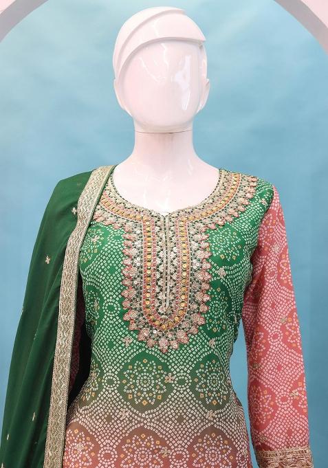 Peach Embroidered Silk Kurta Set With Dupatta