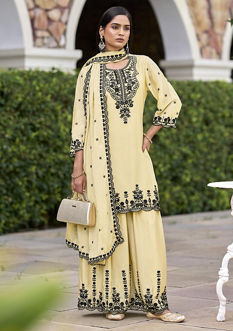 Chiku Embroidered Silk Kurta Set With Dupatta - Indya