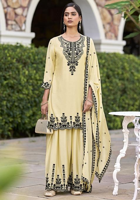 Chiku Embroidered Silk Kurta Set With Dupatta
