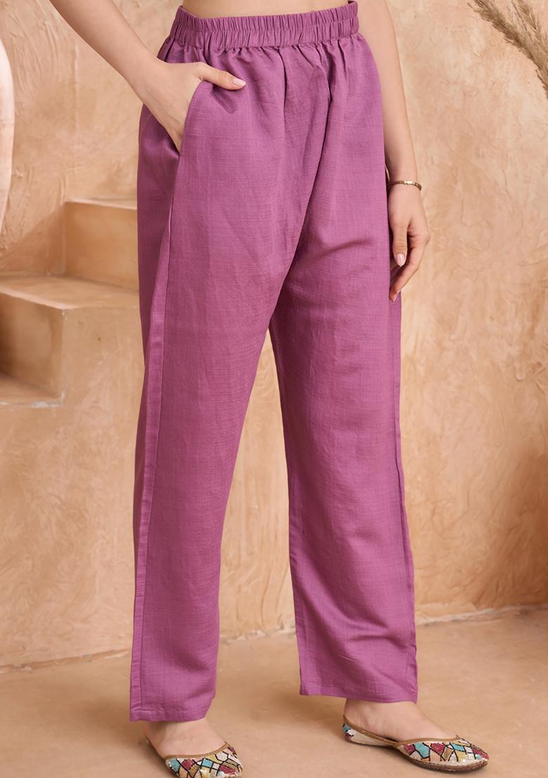 Lavender Embroidered Silk Kurta Set With Dupatta - Indya