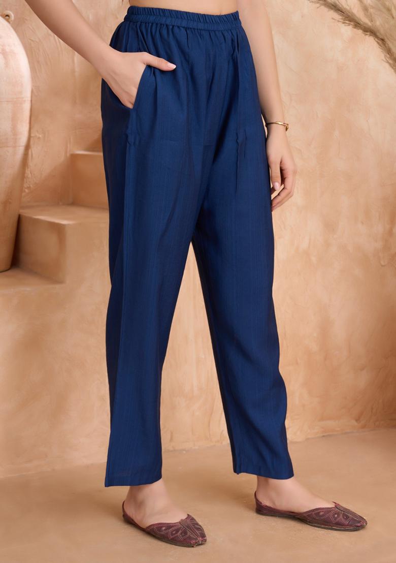 Blue Embroidered Silk Kurta Set With Dupatta