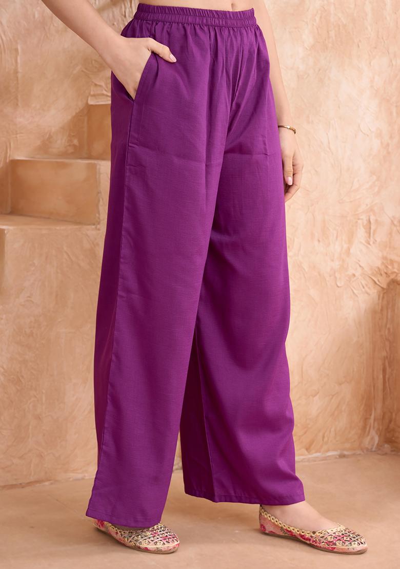 Purple Embroidered Silk Blend Kurta Set With Dupatta - Indya