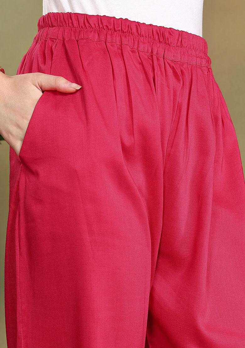 Pink Embroidered Silk Blend Kurta Set With Dupatta - Indya