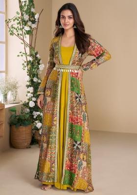 Yellow Printed Faux Georgette Anarkali Kurta