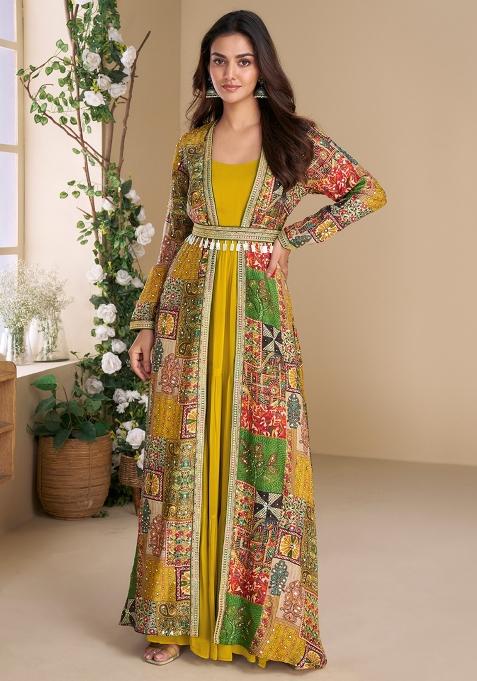 Yellow Printed Faux Georgette Anarkali Kurta