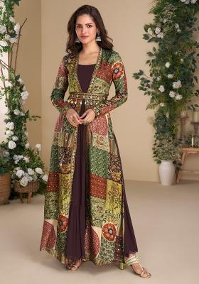 Brown Printed Faux Georgette Anarkali Kurta