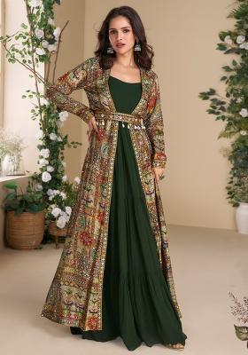 Dark Green Printed Faux Georgette Anarkali Kurta