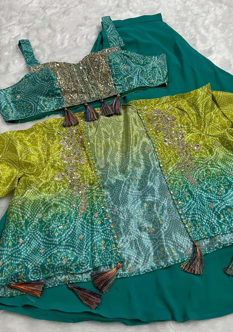 Teal Blue Sequin Work Silk Blend Sharara Set - Indya