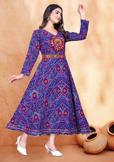 Navy Blue Embroidered Silk Kurti With Dupatta