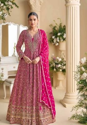 Pink Embroidered Georgette Anarkali Set