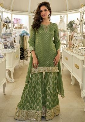 Green Embroidered Viscose Kurta Set With Dupatta