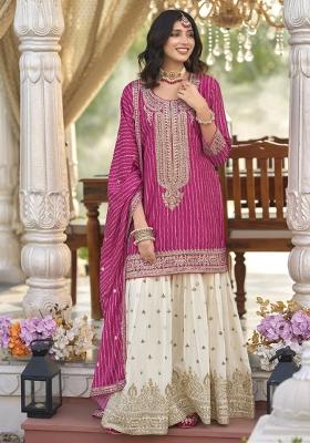 Pink Embroidery Work Chinon Salwar Kameez With Dupatta