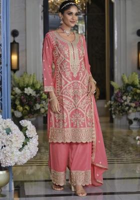 Pink Embroidery Work Chinon Salwar Kameez With Dupatta