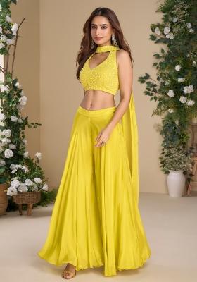 Yellow Embroidery Work Blended Salwar Kameez With Dupatta