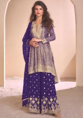 Blue Embroidery Work Georgette Salwar Kameez With Dupatta