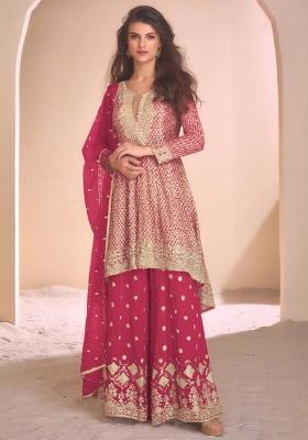 Rani Pink Embroidery Work Georgette Salwar Kameez With Dupatta