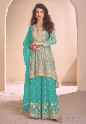 Sky Blue Embroidery Work Georgette Salwar Kameez With Dupatta