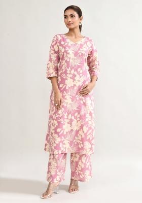 lavender Printed Cotton Co Ord Set