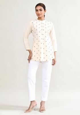 Off White Printed Cotton Co Ord Set