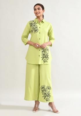 Parrot Green Printed Cotton Co Ord Set