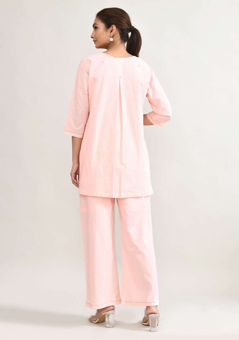 Pink Printed Cotton Co Ord Set - Indya